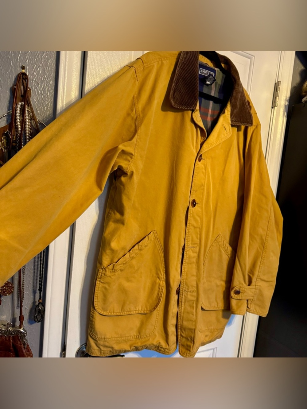 Vintage Lands End Chore Jacket Tan Khaki Fleece Lined Mens Tall XL - Picture 2 of 10